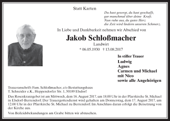 Anzeige von Jakob Schloßmacher von  Werbepost 