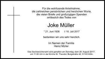 Anzeige von Joke Müller von Kölner Stadt-Anzeiger / Kölnische Rundschau / Express