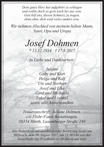 Anzeige von Josef Dohmen von  Wochenende 