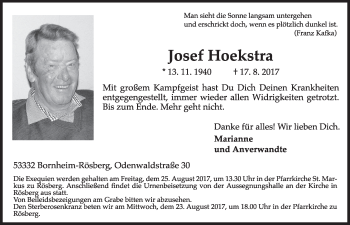 Anzeige von Josef Hoekstra von  Schlossbote/Werbekurier 