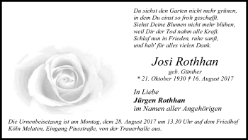 Anzeige von Josi Rothhan von Kölner Stadt-Anzeiger / Kölnische Rundschau / Express