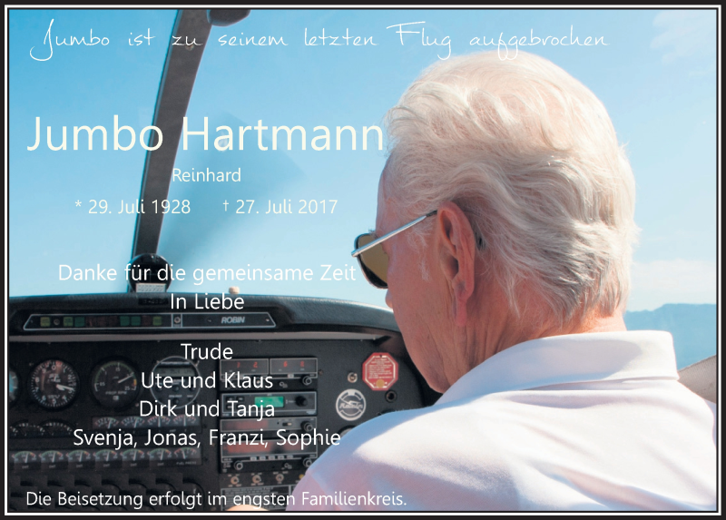  Traueranzeige für Jumbo Hartmann vom 02.08.2017 aus  Bergisches Handelsblatt 