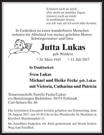 Anzeige von Jutta Lukas von  Werbepost 