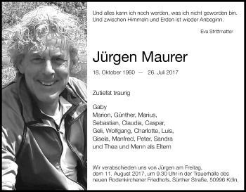 Anzeige von Jürgen Maurer von Kölner Stadt-Anzeiger / Kölnische Rundschau / Express