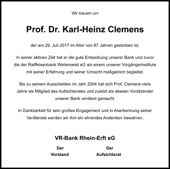Anzeige von Karl-Heinz Clemens von Kölner Stadt-Anzeiger / Kölnische Rundschau / Express