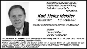 Anzeige von Karl-Heinz Meister von Kölner Stadt-Anzeiger / Kölnische Rundschau / Express