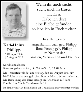 Anzeige von Karl-Heinz Philipp von Kölner Stadt-Anzeiger / Kölnische Rundschau / Express