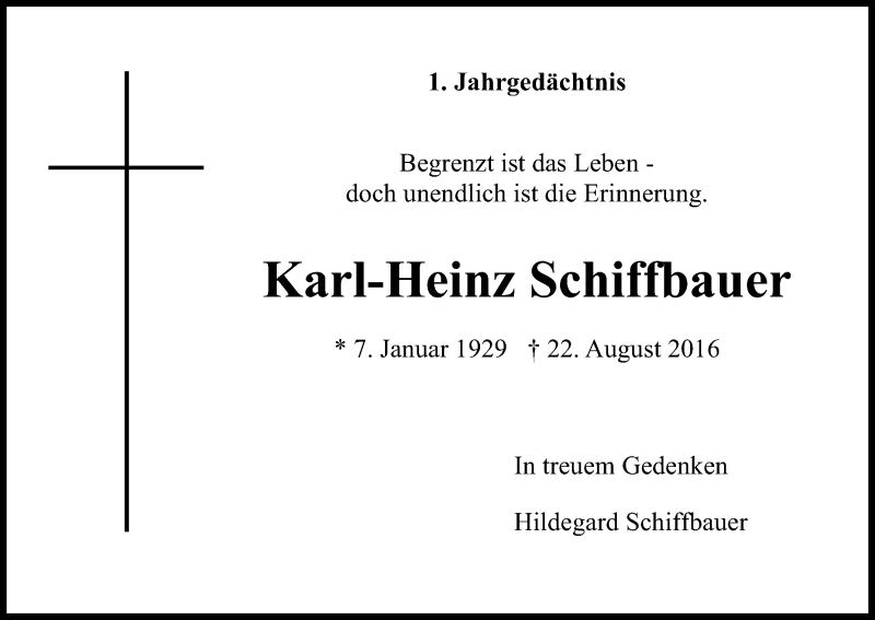  Traueranzeige für Karl-Heinz Schiffbauer vom 19.08.2017 aus Kölner Stadt-Anzeiger / Kölnische Rundschau / Express