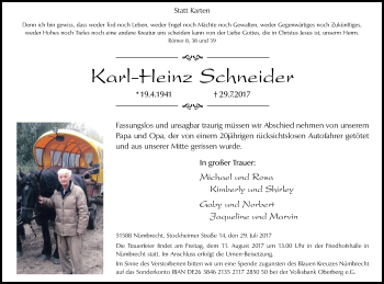 Anzeige von Karl-Heinz Schneider von Kölner Stadt-Anzeiger / Kölnische Rundschau / Express