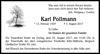 Anzeige von Karl Pollmann von Kölner Stadt-Anzeiger / Kölnische Rundschau / Express