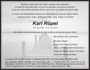 Anzeige von Karl Röpel von  Wochenende 