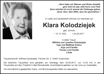 Anzeige von Klara Kolodziejek von  Blickpunkt Euskirchen 
