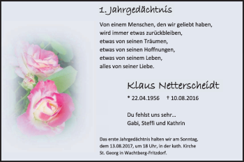 Anzeige von Klaus Netterscheidt von  Schaufenster/Blickpunkt 
