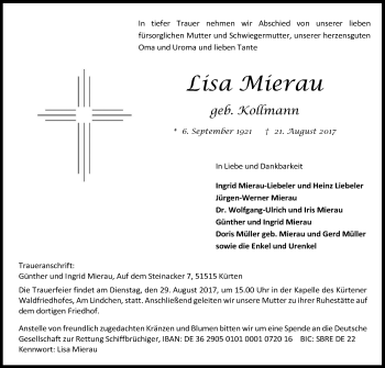 Anzeige von Lisa Mierau von Kölner Stadt-Anzeiger / Kölnische Rundschau / Express