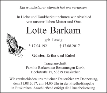 Anzeige von Lotte Barkam von  Blickpunkt Euskirchen 