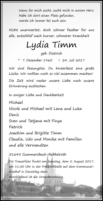 Anzeige von Lydia Timm von  Anzeigen Echo 