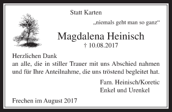 Anzeige von Magdalena Heinisch von  Wochenende 