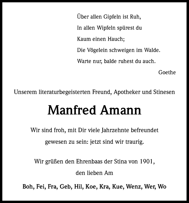  Traueranzeige für Manfred Amann vom 31.08.2017 aus Kölner Stadt-Anzeiger / Kölnische Rundschau / Express
