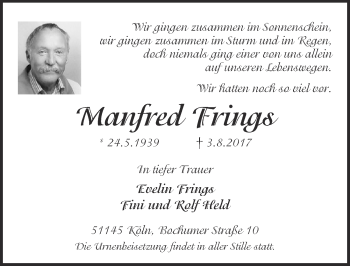 Anzeige von Manfred Frings von  Kölner Wochenspiegel 