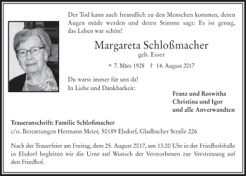 Anzeige von Margareta Schloßmacher von  Werbepost 
