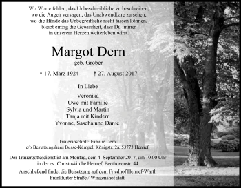 Anzeige von Margot Dem von Kölner Stadt-Anzeiger / Kölnische Rundschau / Express