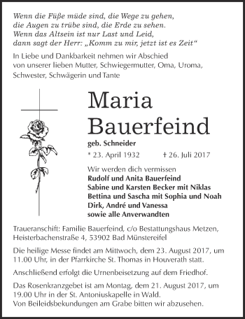 Anzeige von Maria Bauerfeind von  Blickpunkt Euskirchen 