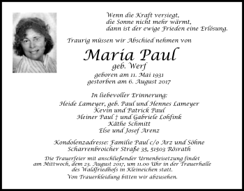 Anzeige von Maria Paul von Kölner Stadt-Anzeiger / Kölnische Rundschau / Express