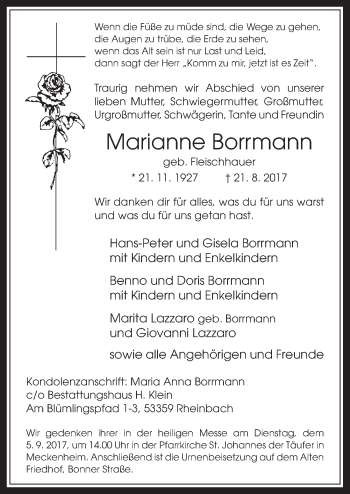 Anzeige von Marianne Borrmann von  Schaufenster/Blickpunkt 