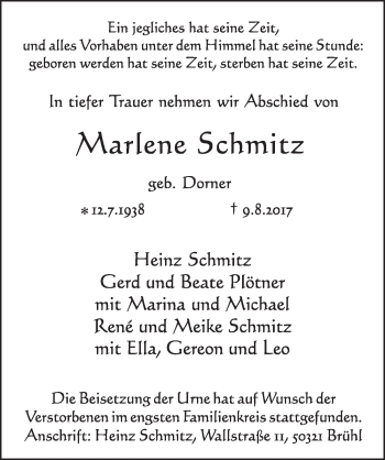 Anzeige von Marlene Schmitz von  Schlossbote/Werbekurier 