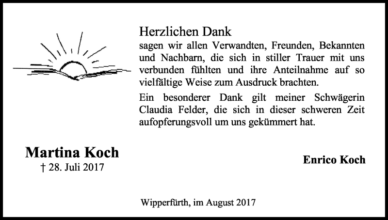  Traueranzeige für Martina Koch vom 19.08.2017 aus Kölner Stadt-Anzeiger / Kölnische Rundschau / Express