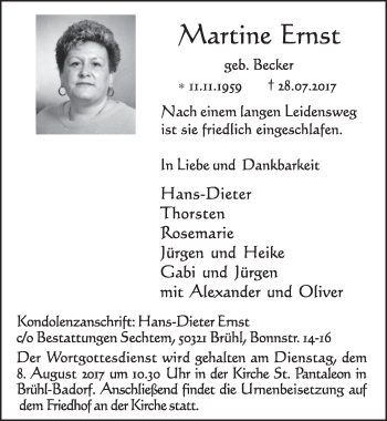 Anzeige von Martine Ernst von  Schlossbote/Werbekurier 