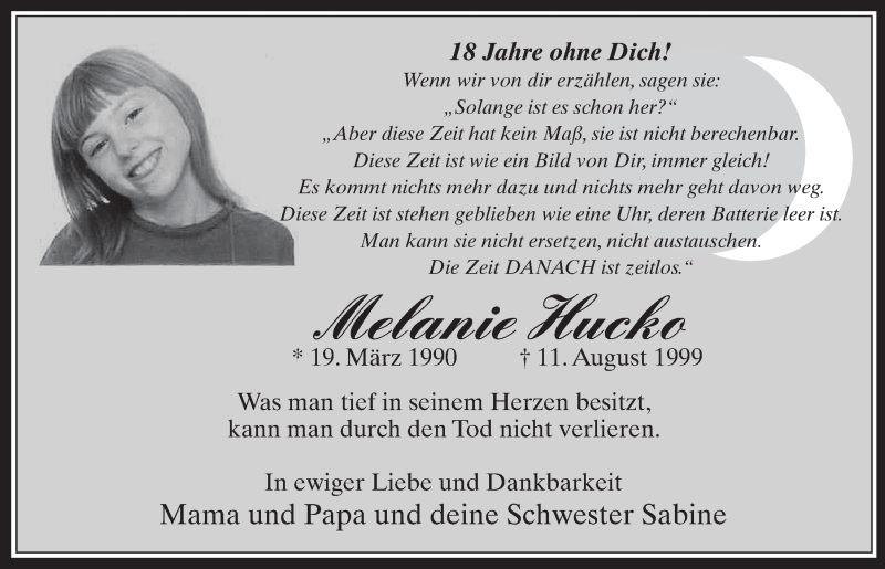  Traueranzeige für Melanie Hucko vom 18.07.2023 aus  Werbepost 