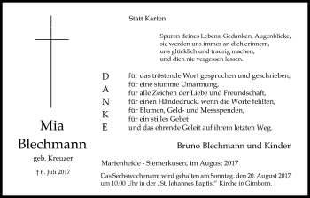 Anzeige von Mia Blechmann von Kölner Stadt-Anzeiger / Kölnische Rundschau / Express