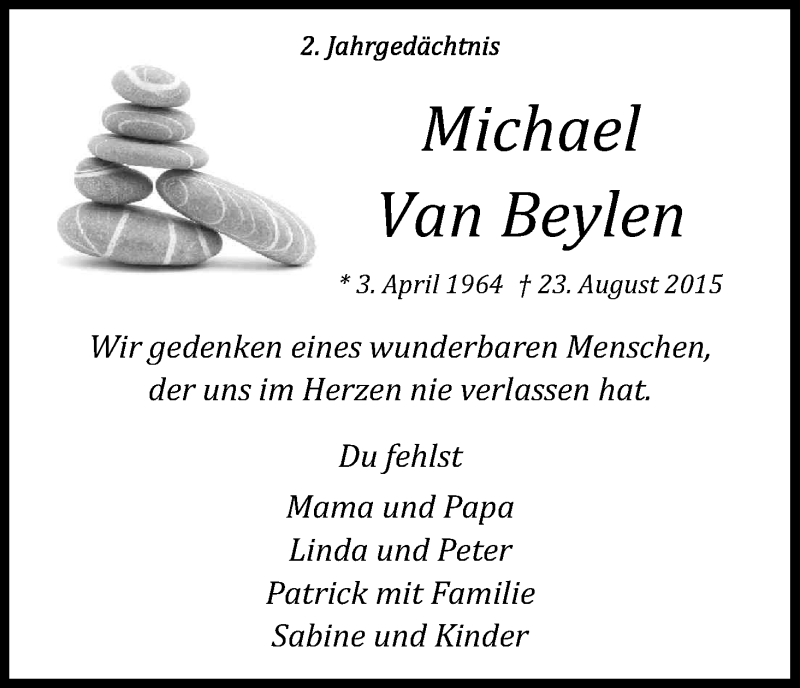  Traueranzeige für Michael Van Beylen vom 23.08.2017 aus Kölner Stadt-Anzeiger / Kölnische Rundschau / Express