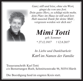Anzeige von Mimi Totti von  Wochenende 