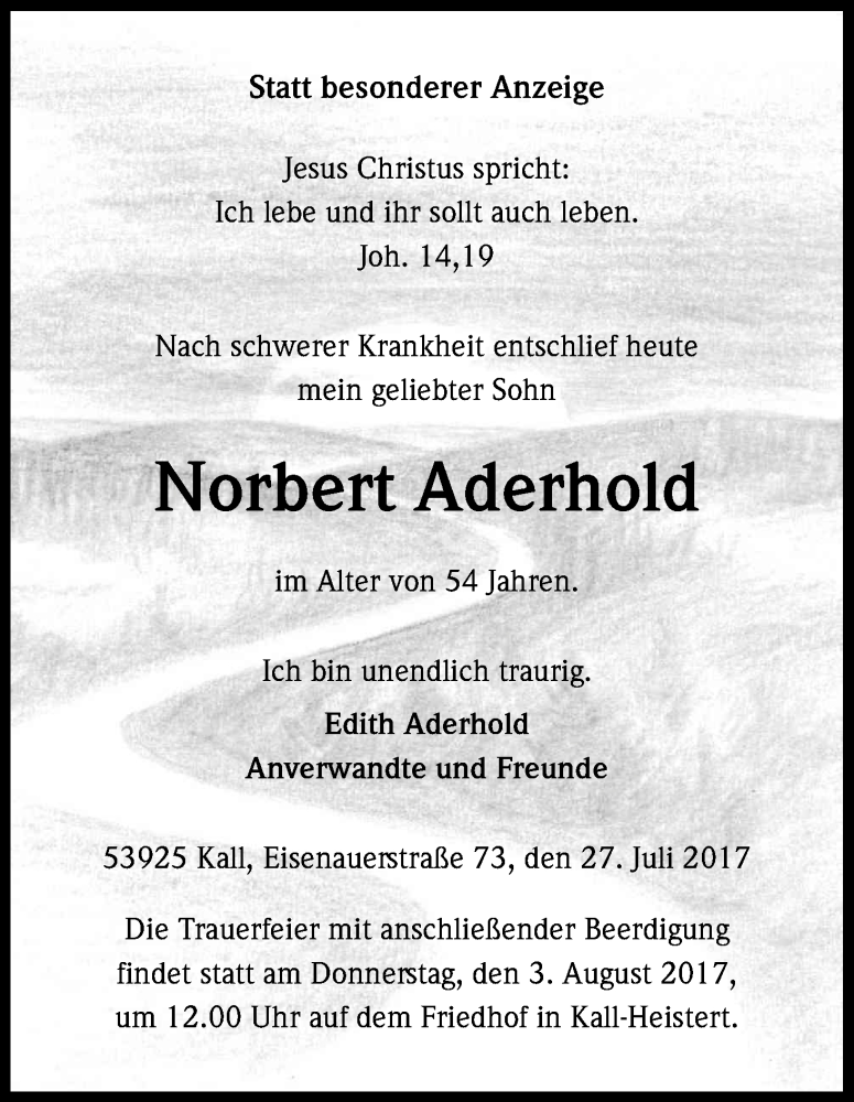  Traueranzeige für Norbert Aderhold vom 02.08.2017 aus Kölner Stadt-Anzeiger / Kölnische Rundschau / Express