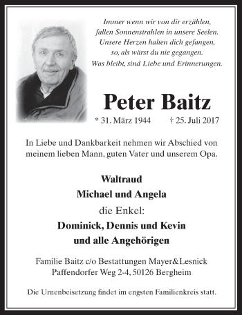 Anzeige von Peter Baitz von  Werbepost 
