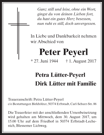 Anzeige von Peter Peyerl von  Werbepost 