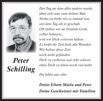 Anzeige von Peter Schilling von  Schlossbote/Werbekurier 