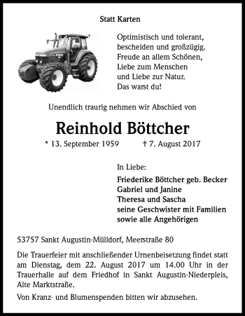 Anzeige von Reinhold Böttcher von Kölner Stadt-Anzeiger / Kölnische Rundschau / Express