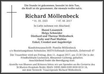 Anzeige von Richard Möllenbeck von  Werbepost 