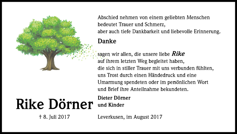 Traueranzeige für Rike Dörner vom 05.08.2017 aus Kölner Stadt-Anzeiger / Kölnische Rundschau / Express