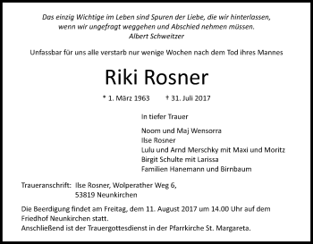 Anzeige von Riki Rosner von Kölner Stadt-Anzeiger / Kölnische Rundschau / Express