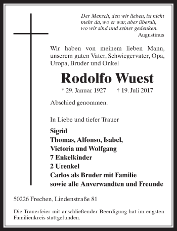 Anzeige von Rodolfo Wuest von  Wochenende 
