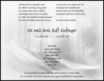 Anzeige von Rolf Aichinger von Kölner Stadt-Anzeiger / Kölnische Rundschau / Express