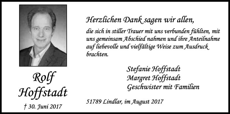  Traueranzeige für Rolf Hoffstadt vom 26.08.2017 aus Kölner Stadt-Anzeiger / Kölnische Rundschau / Express