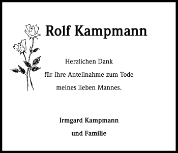 Anzeige von Rolf Kampmann von Kölner Stadt-Anzeiger / Kölnische Rundschau / Express