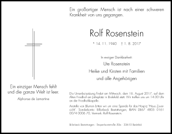 Anzeige von Rolf Rosenstein von Kölner Stadt-Anzeiger / Kölnische Rundschau / Express