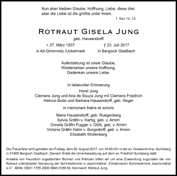 Anzeige von Rotraut Gisela Jung von Kölner Stadt-Anzeiger / Kölnische Rundschau / Express
