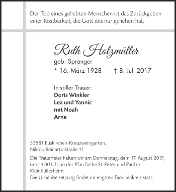 Anzeige von Ruth Holzmüller von  Blickpunkt Euskirchen 